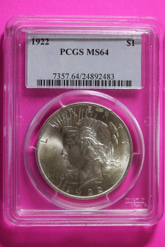 1922 P MS 64 Liberty Peace Silver Dollar PCGS Graded Authentic Certified Slab 54