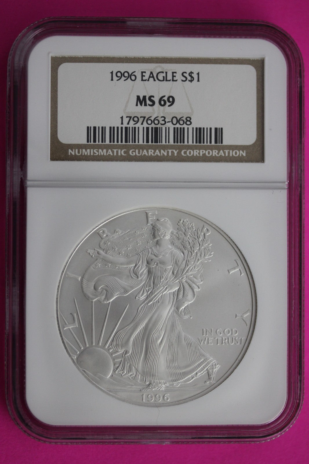1996 MS 69 Silver Eagle 1 OZ .999 Silver NGC Certified Authentic Graded 676