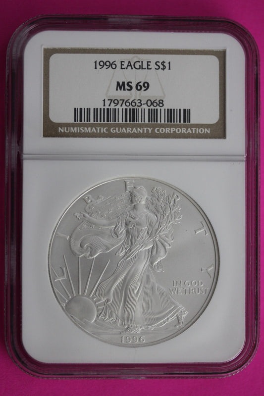 1996 MS 69 Silver Eagle 1 OZ .999 Silver NGC Certified Authentic Graded 676