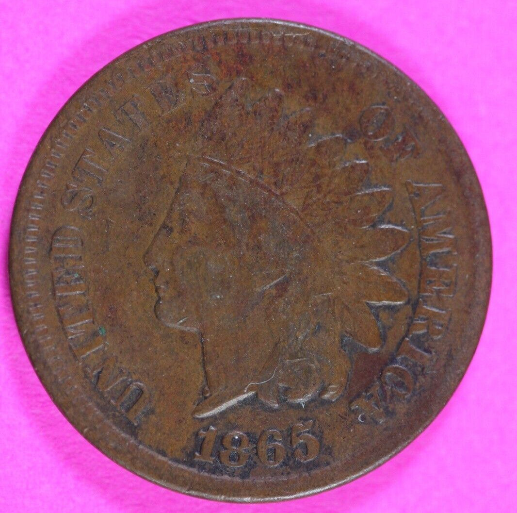 1865 Bronze Indian Head Cent Penny Rare Early Type Coin Exact Coin Pictured 287