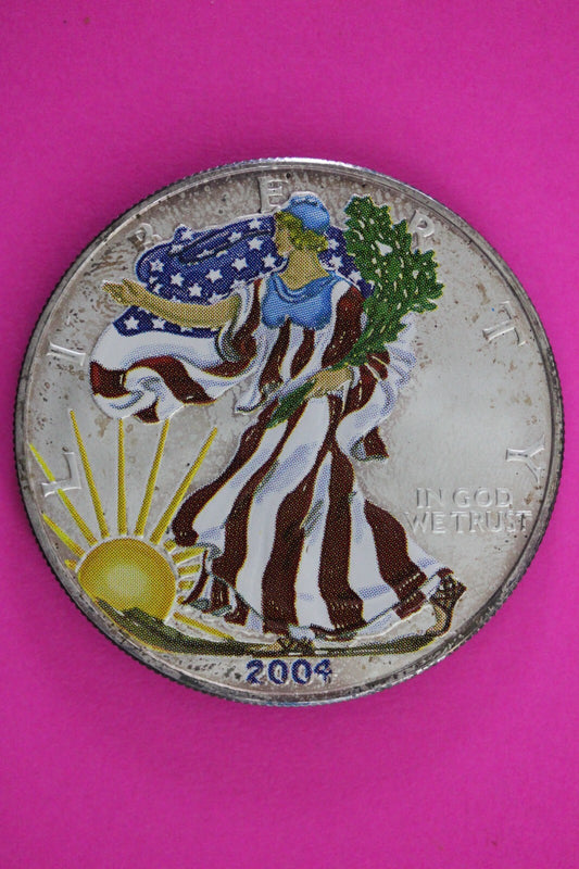 Colorized 2004 American Silver Eagle 1 Ounce .999 Fine Exact Coin Shown N0498