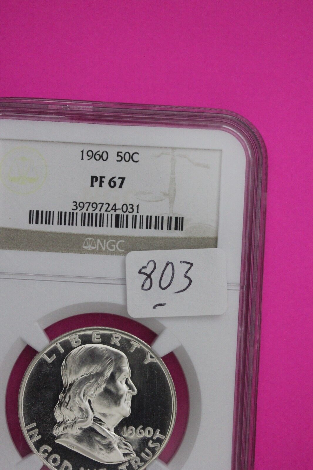1960 PF 67 Ben Franklin Silver Proof Half Dollar NGC Graded Certified Slab 803