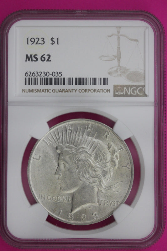 1923 P MS 62 Liberty Peace Silver Dollar NGC Certified Graded Authentic 1121