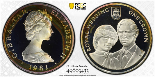 1981 PR 68 DCAM Crown Gibraltar Princess Diana Royal Wedding PCGS Silver 643