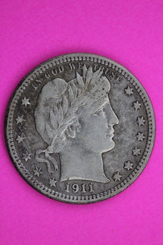 High Grade 1911 S Barber Liberty Silver Quarter Scarce Semi Key Date Coin 98