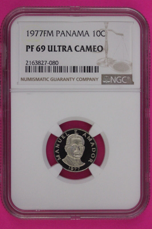 1977 Panama PF 69 Ultra Cameo Proof 10 Centesimos NGC Certified Graded Slab 878