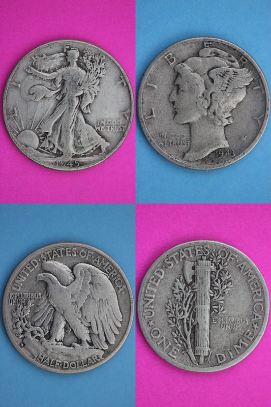 6 Standard Ounces Coin Weight 90% Silver Junk Walking Halves & Mercury Dimes