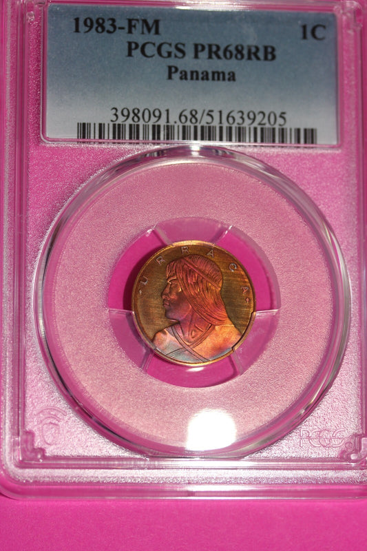 Pop 1 None Higher 1983 FM PR 68 RB Panama 1 Centesimo Toned PCGS  Certified 134