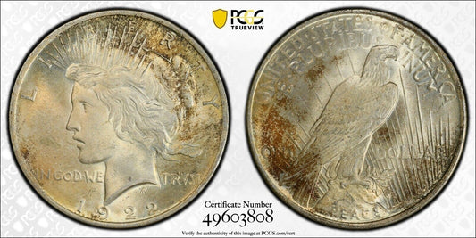 Toned 1923 P MS 65 Peace Silver Dollar PCGS Graded Certified Authentic Slab 349