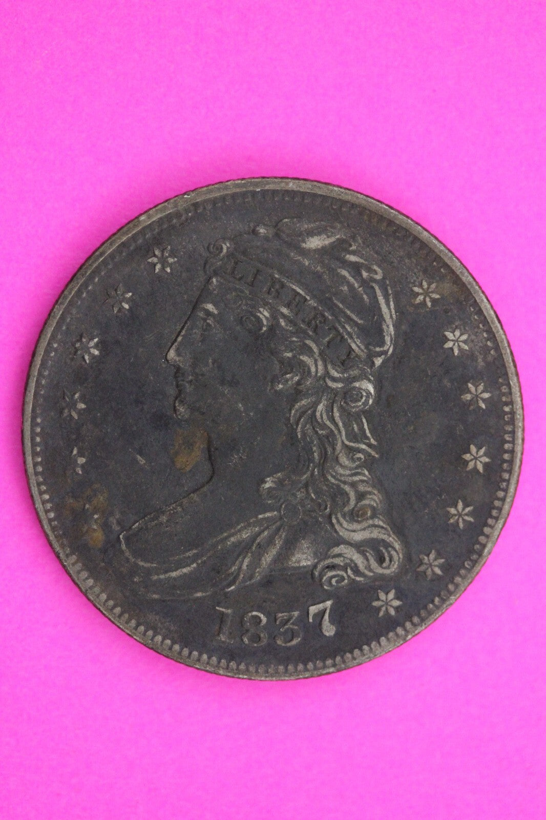 Hi Grade 1837 Capped Bust Half Dollar Heavy Clashing O-102 R4 Very Rare Coin 46