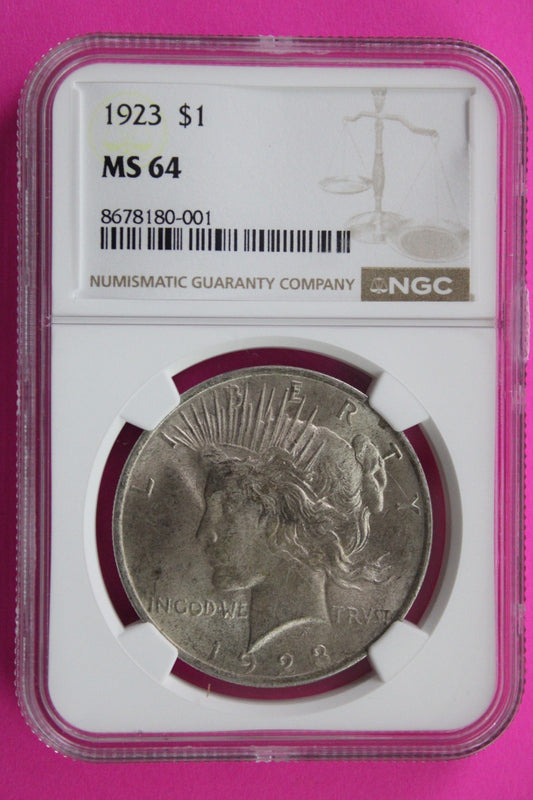 1923 P MS 64 Liberty Peace Silver Dollar NGC Certified Graded Authentic 717