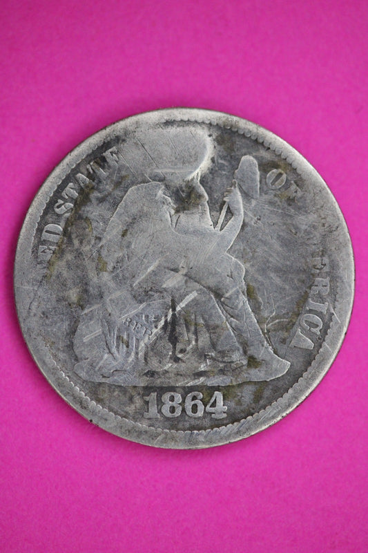 1864 S Seated Dime Silver Exact Coin Shown Low Grade Filler Damaged Bent 2767