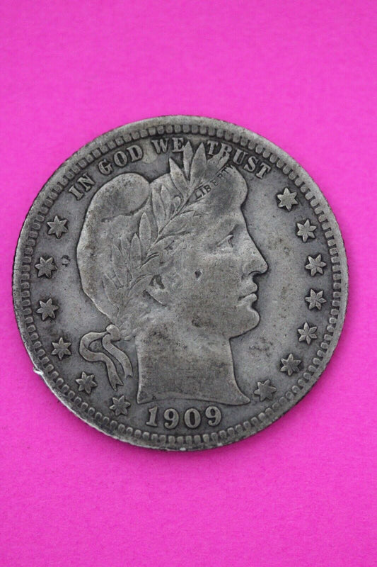 1909 P Barber Liberty Silver Quarter Scarce Semi Key Date Philadelphia Mint 53
