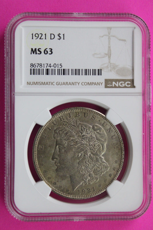 1921 D MS 63 Liberty Morgan Silver Dollar NGC Certified Graded Authentic 874