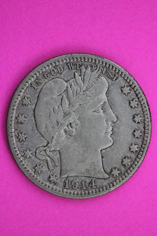High Grade 1914 D Barber Liberty Silver Quarter Scarce Semi Key Date Coin 95