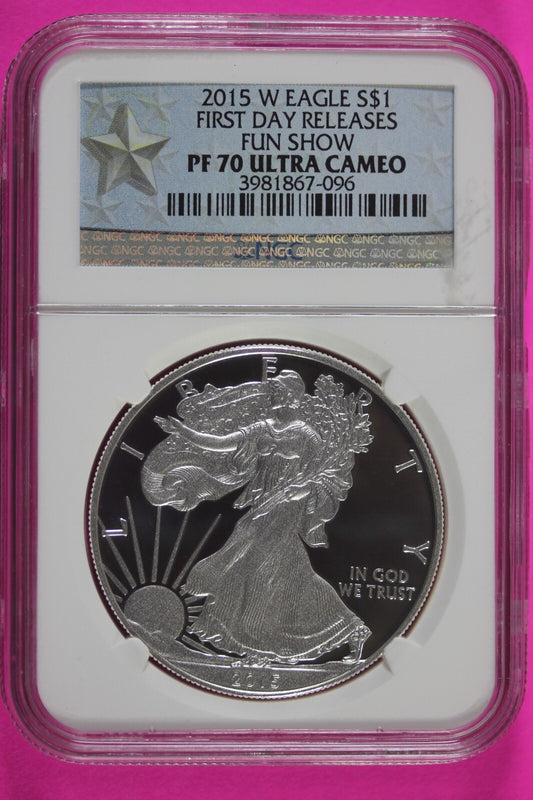 2015 W PF 70 Silver American Eagle Deep Cameo Authentic Fun Show NGC Slab 981