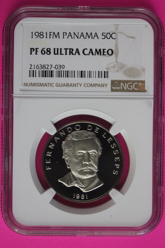 Spot 1981 Panama PF 68 Ultra Cameo Proof 50 Centesimos NGC Graded Slab 1050