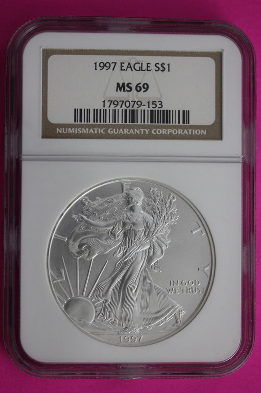 1997 MS 69 Silver Eagle 1 OZ .999 Silver NGC Certified Authentic Graded 672