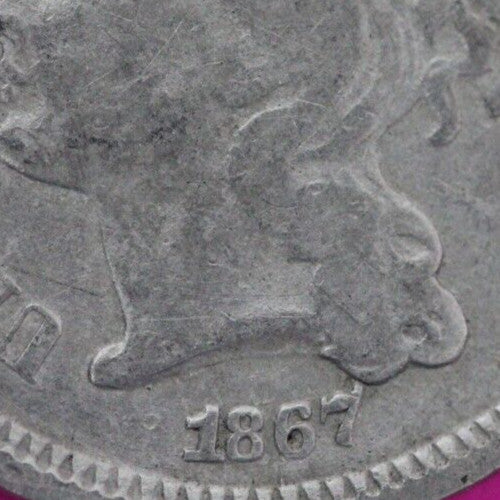 1867 Three 3 Cent Nickel Scarce Semi Key Date Type Coin Philadelphia Mint 101