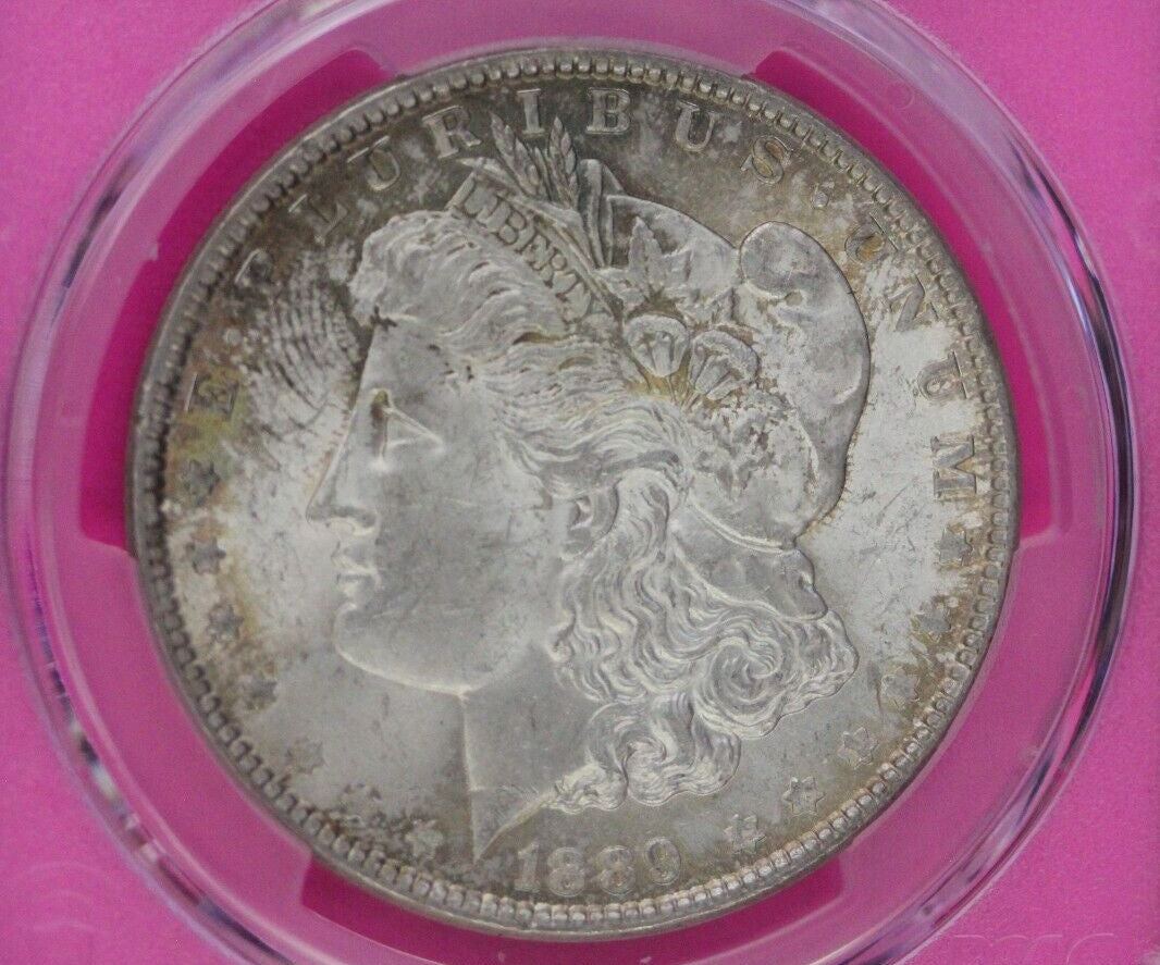 Toned 1889 P MS 63 Morgan Liberty Silver Dollar PCGS Certified Slab 38