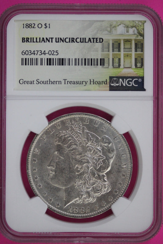 1882 O BU Southern Treasury Hoard Liberty Morgan Silver Dollar NGC Slab 158