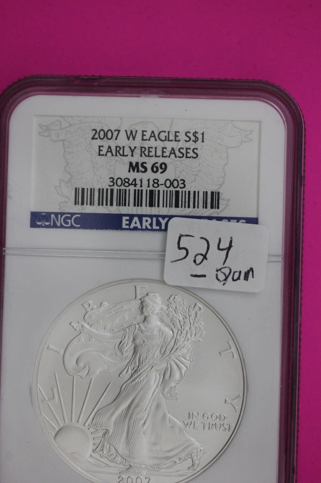 2007 W Chipped Slab MS 69 Silver Eagle Coin 1 OZ .999 NGC Graded Authentic 524
