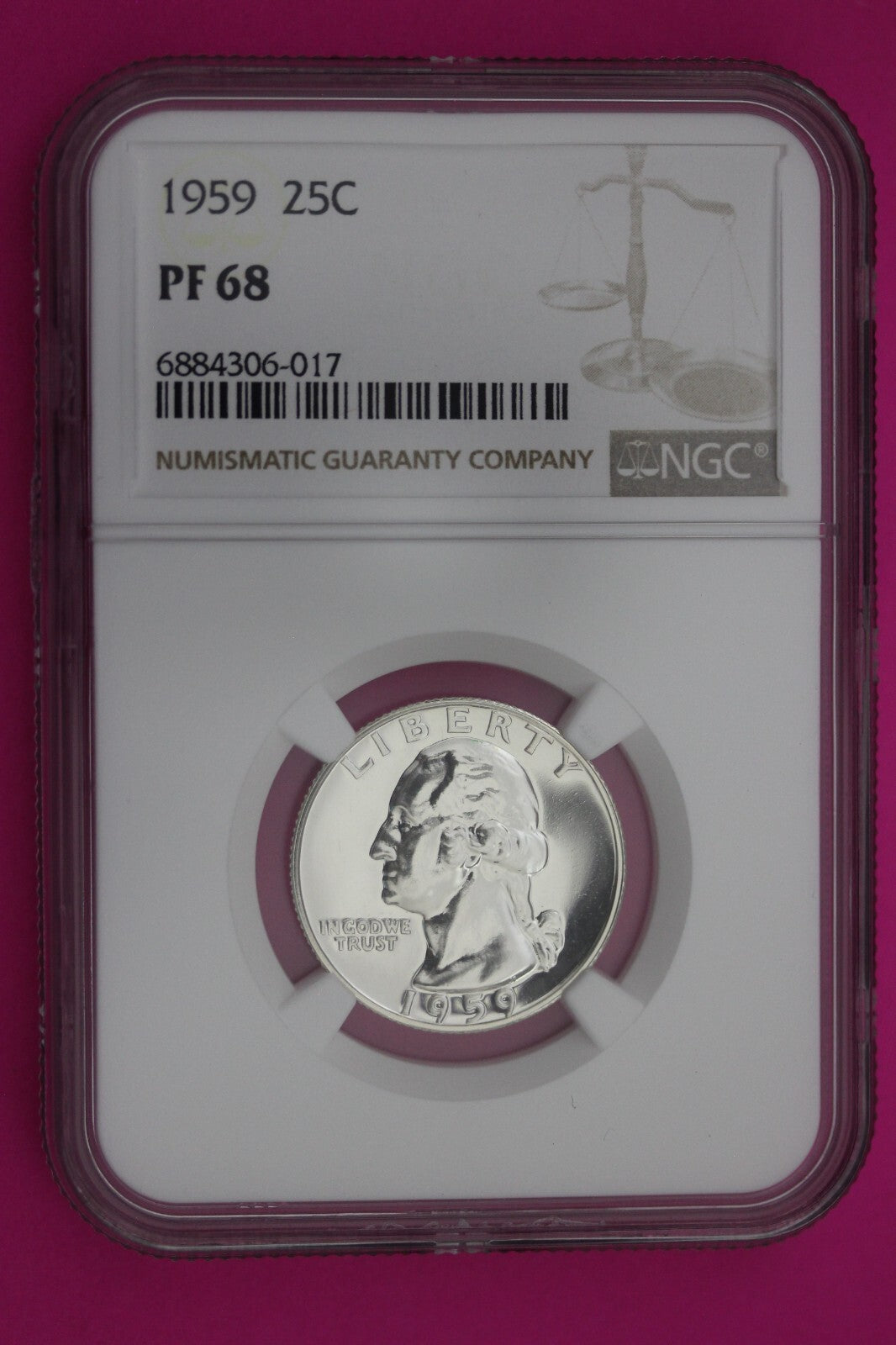 1959 PF 68 Proof Washington Silver Quarter NGC Certified Graded Authentic 266