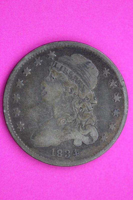 1834 Bust Cap Quarter Lady Liberty Rare Silver Key Date Coin Authentic 0574N