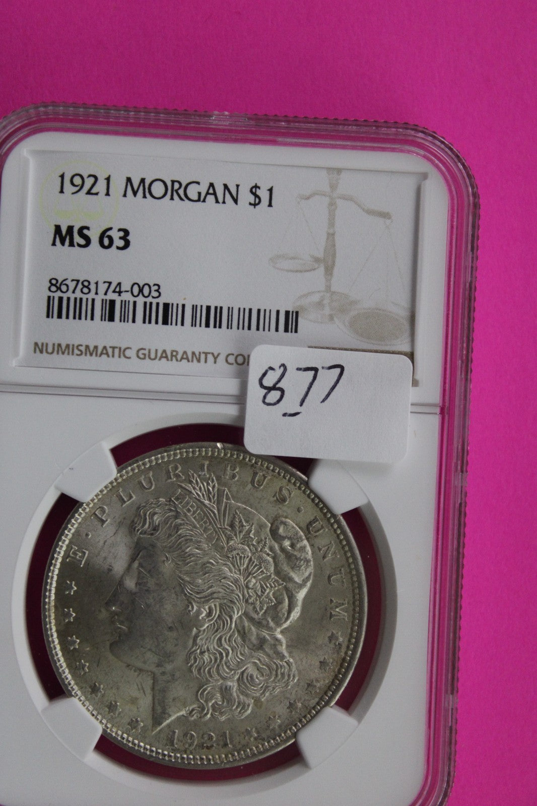 1921 P MS 63 Liberty Morgan Silver Dollar NGC Certified Graded Authentic 877