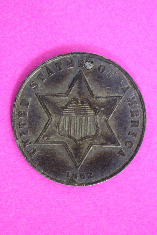High Grade 1862 Trime 3 Three Cent Silver Dime Rare  Semi Key Date Coin 134