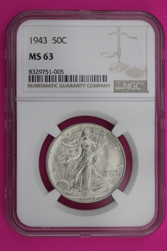 1943 P MS 63 Walking Liberty Half Dollar NGC Graded Certified Authentic 207