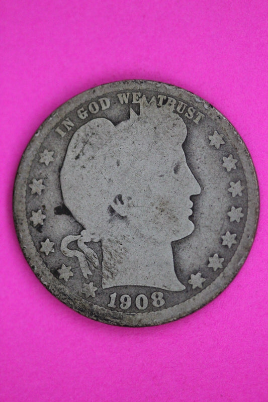 1908 S Barber Liberty Silver Quarter Guaranteed Authentic & Genuine Coin 1461