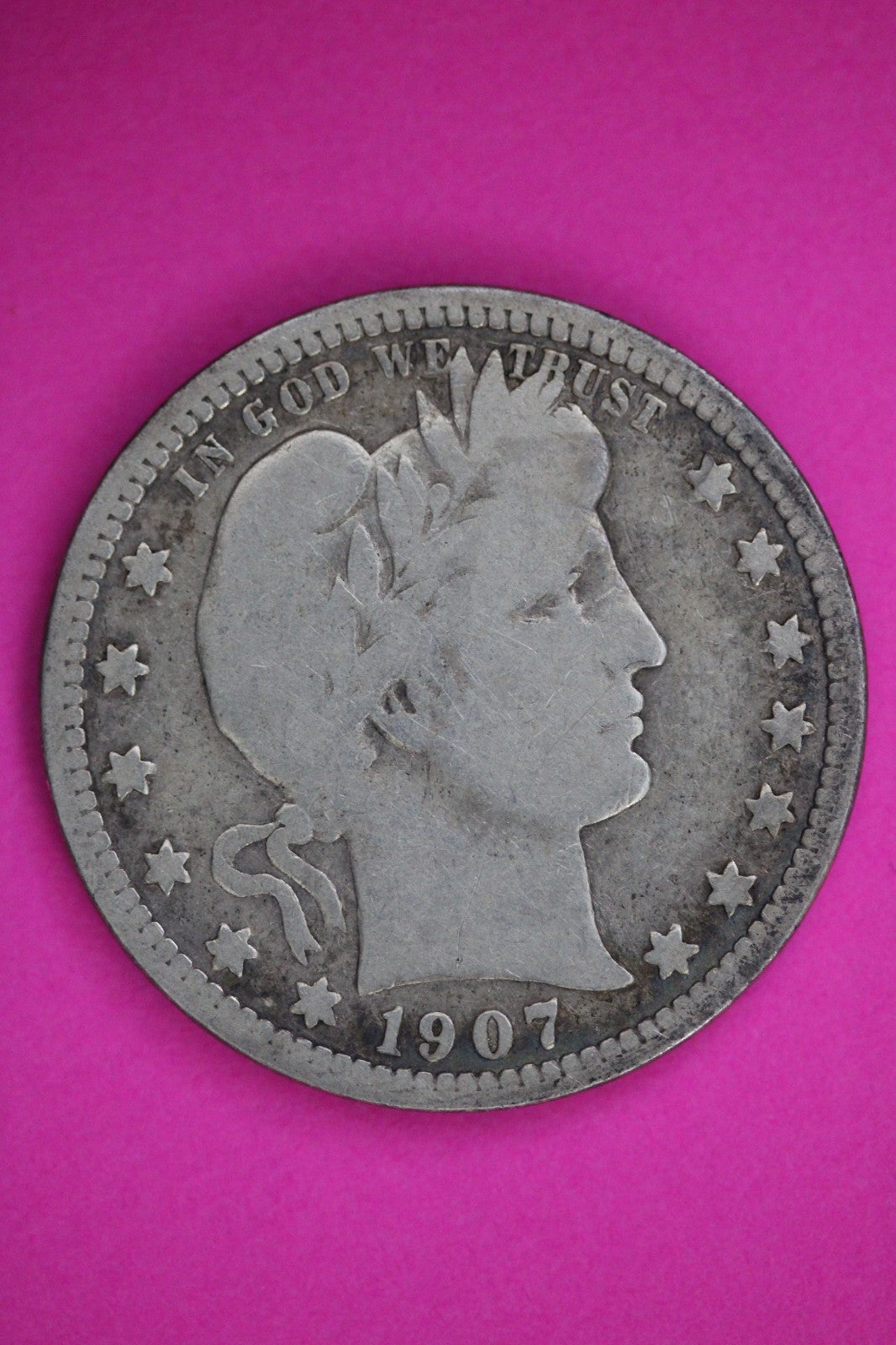 1907 S Barber Liberty Quarter Silver Guaranteed Authentic & Genuine Coin 2892