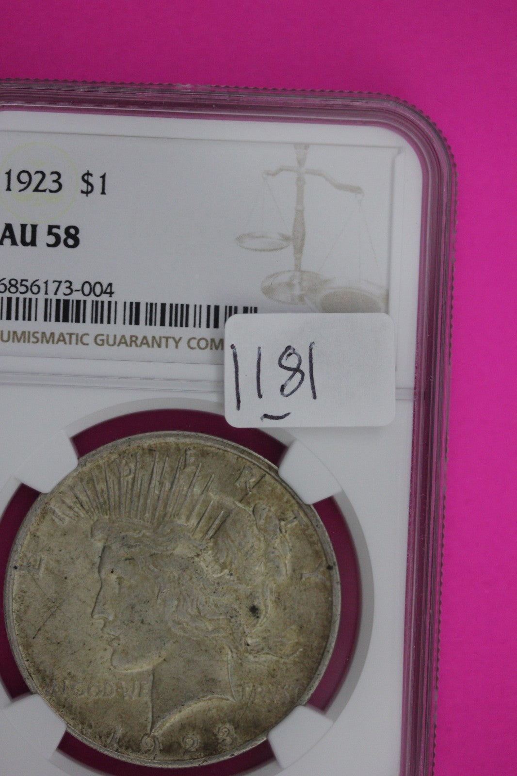 1923 AU 58 Peace Liberty Silver Dollar NGC Certified Graded Authentic Slab 1181