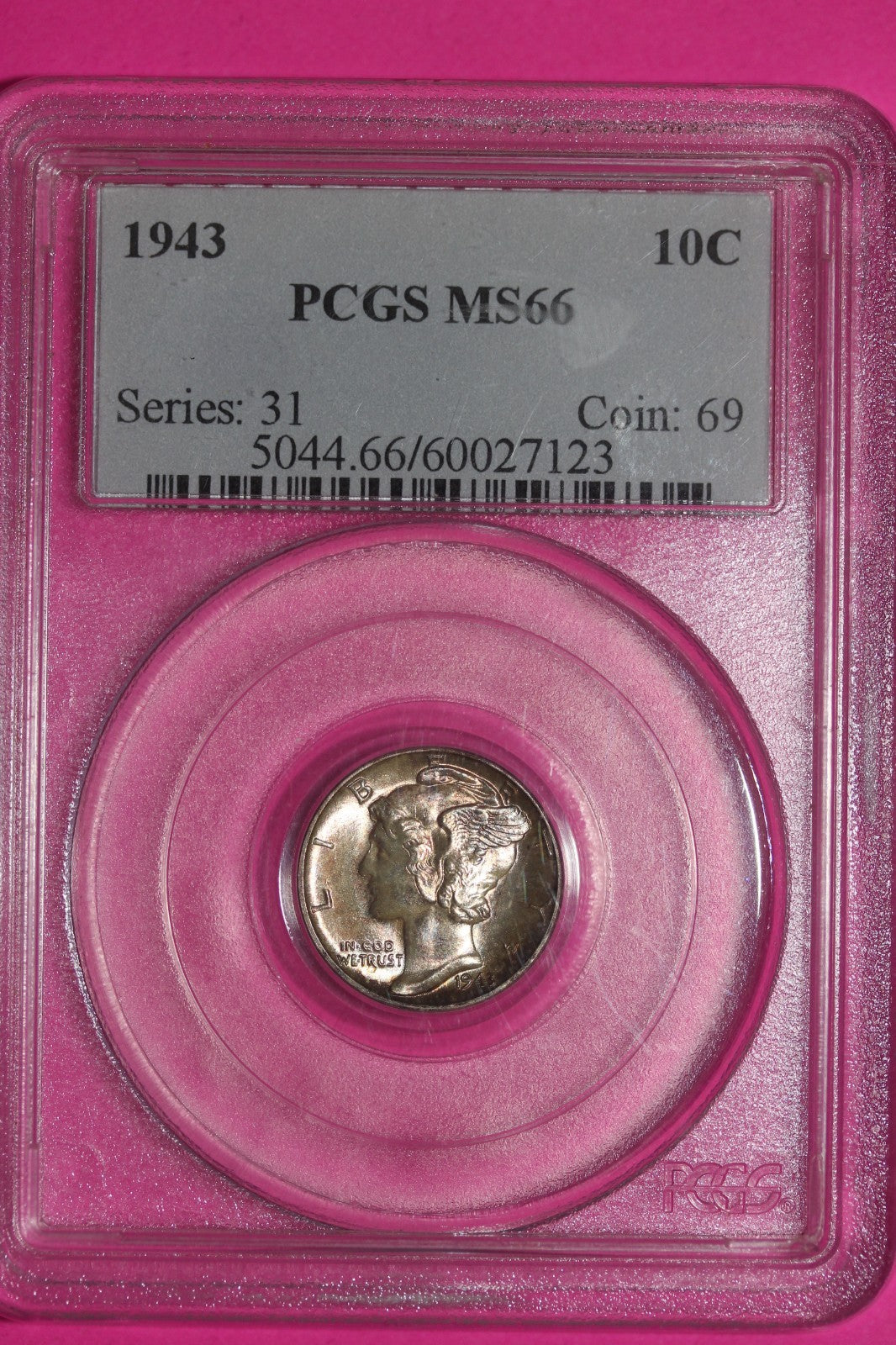 Toned 1943 P MS 66 Mercury Liberty Dime PCGS Certified Graded Authentic 1266