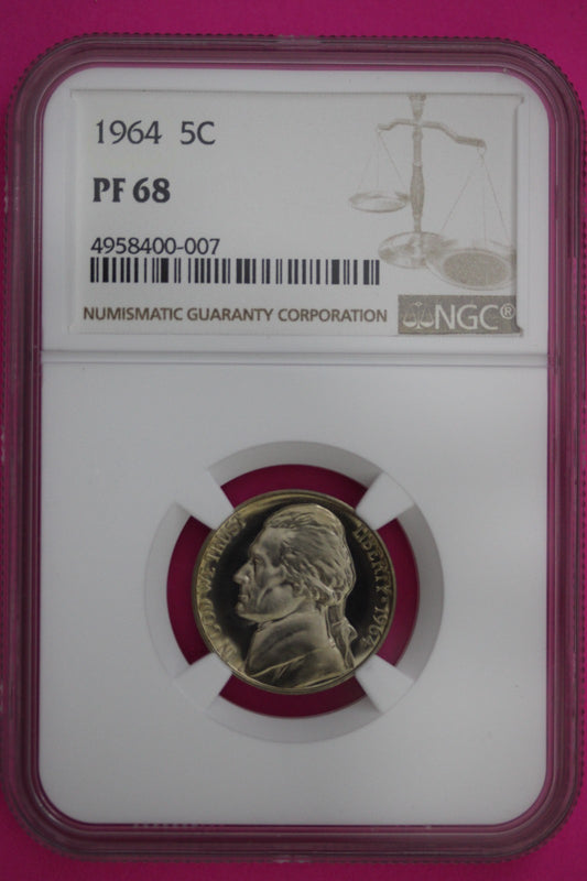 1964 PF 68 Jefferson Nickel NGC Certified Graded Authentic Genuine Slab 371