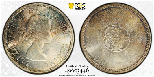 Golden Blue Toned 1964 MS 64 Canada Confederation  Silver Dollar PCGS Graded 732