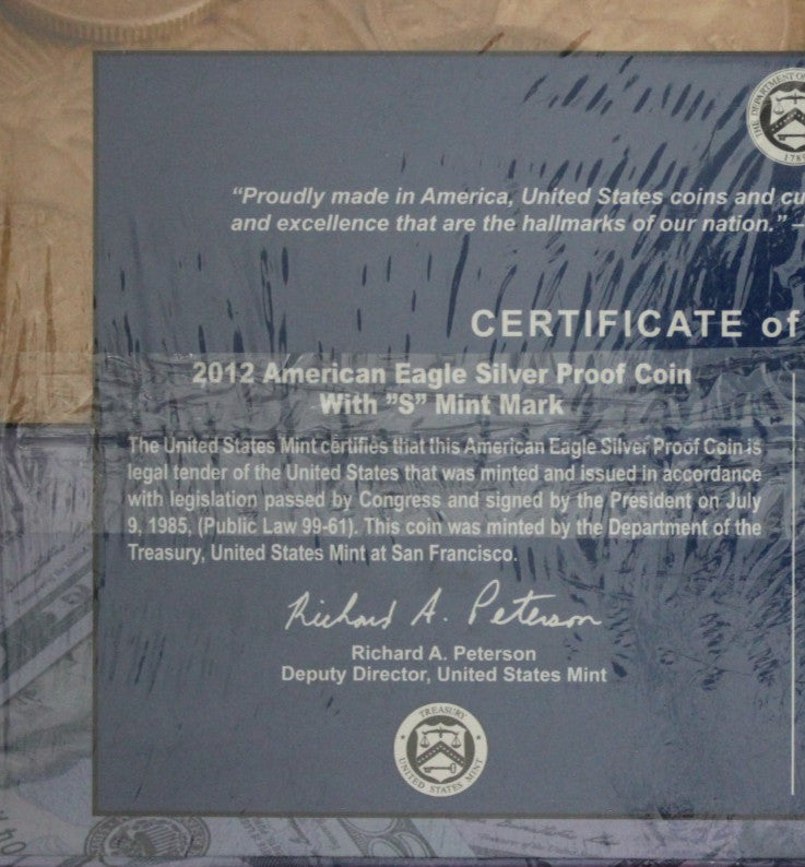 Mint Sealed 2012 Coin & Currency Set Proof 1 OZ Silver Eagle & $5 Note COA 9016