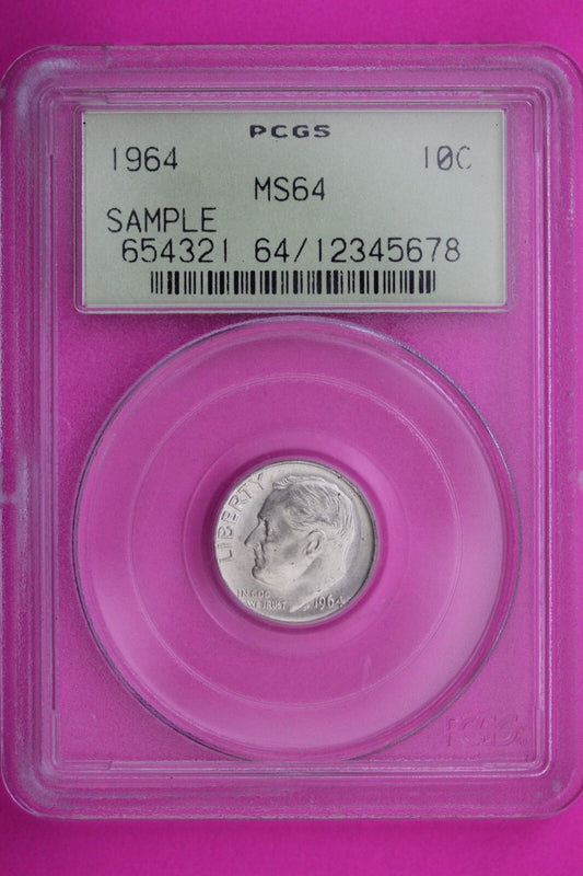 1964 P MS 64 Roosevelt Dime PCGS Green Label Sample Slab Silver Coin 381