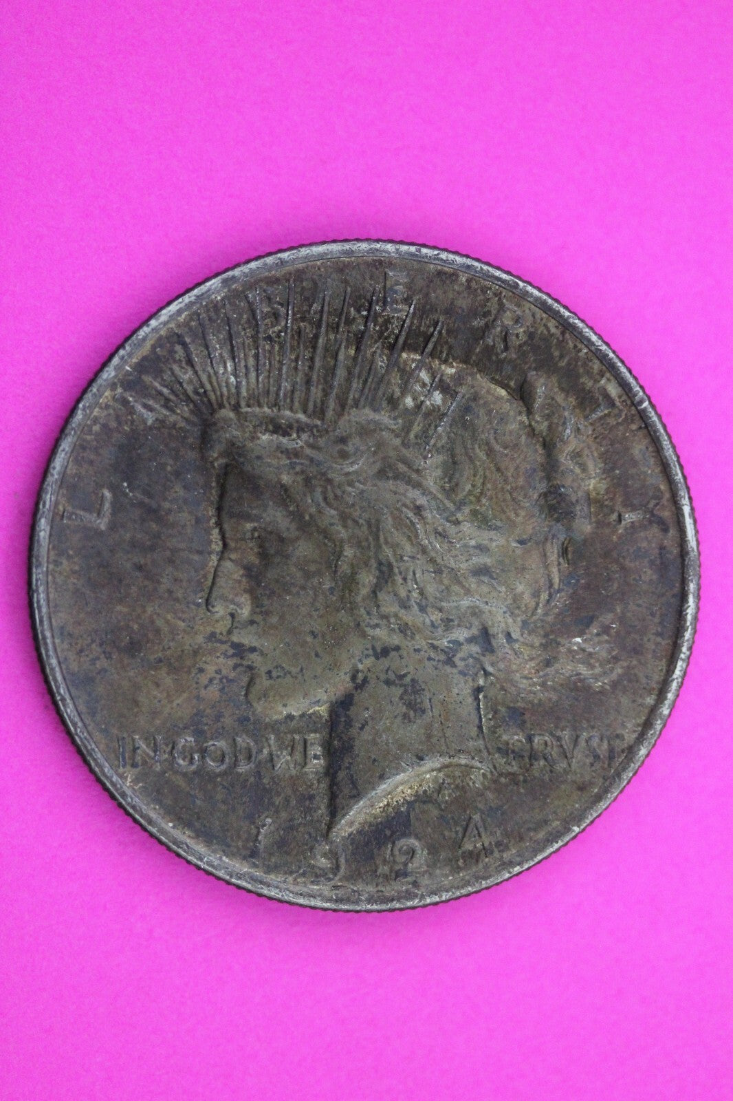 Toned 1924 P Peace Silver Dollar LIberty Coin Guaranteed Authentic 0329N