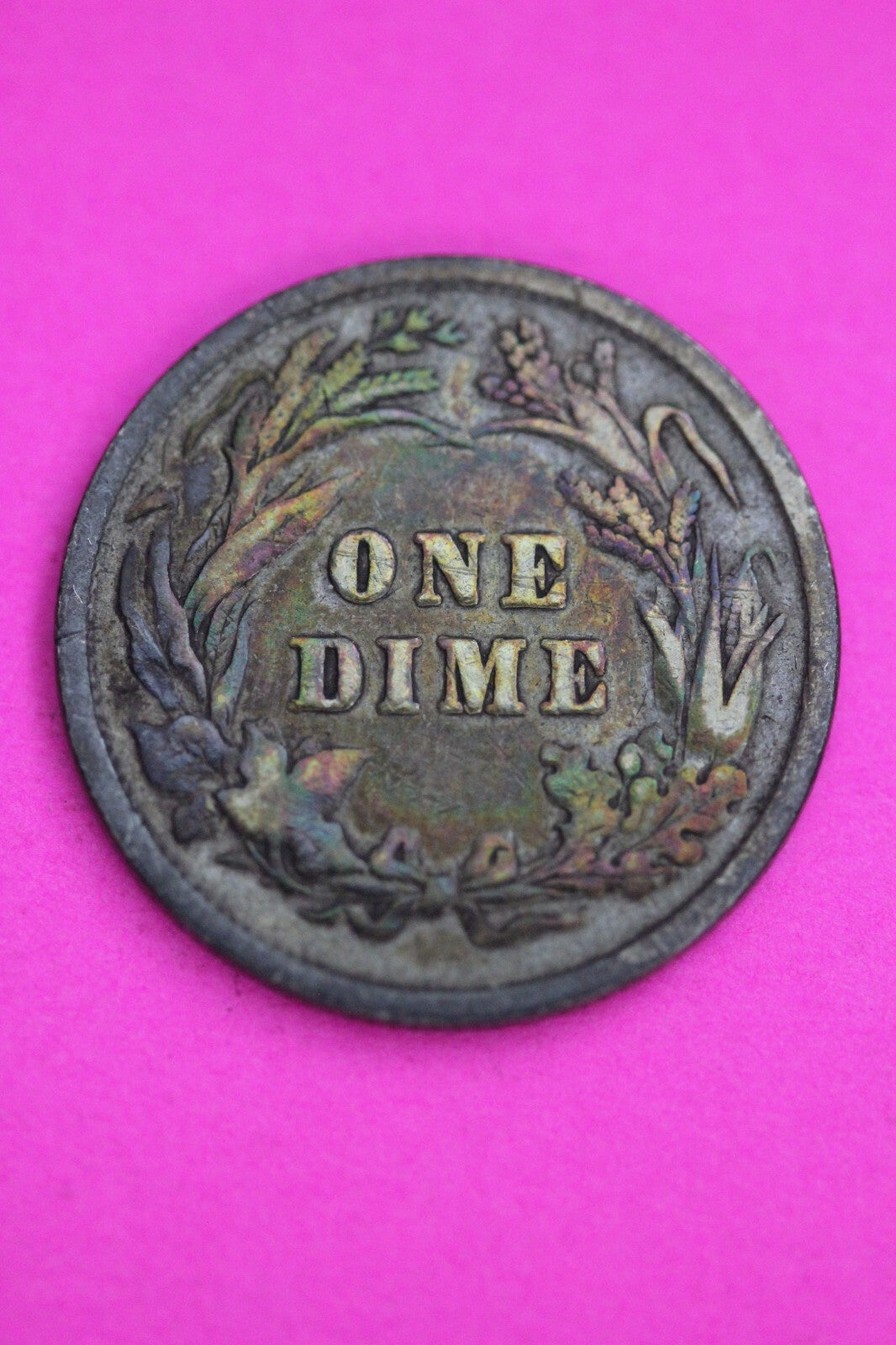 1892 P Rainbow Toned Barber Silver Dime Guaranteed Authentic & Genuine 1285