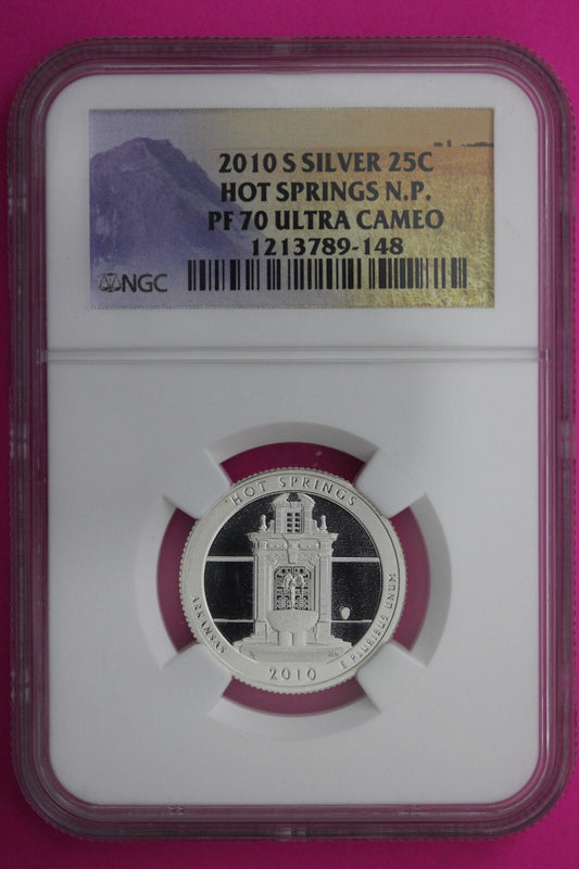 2010 S PF 70 Silver Quarter Hot Springs National Park NGC Graded Certified 456