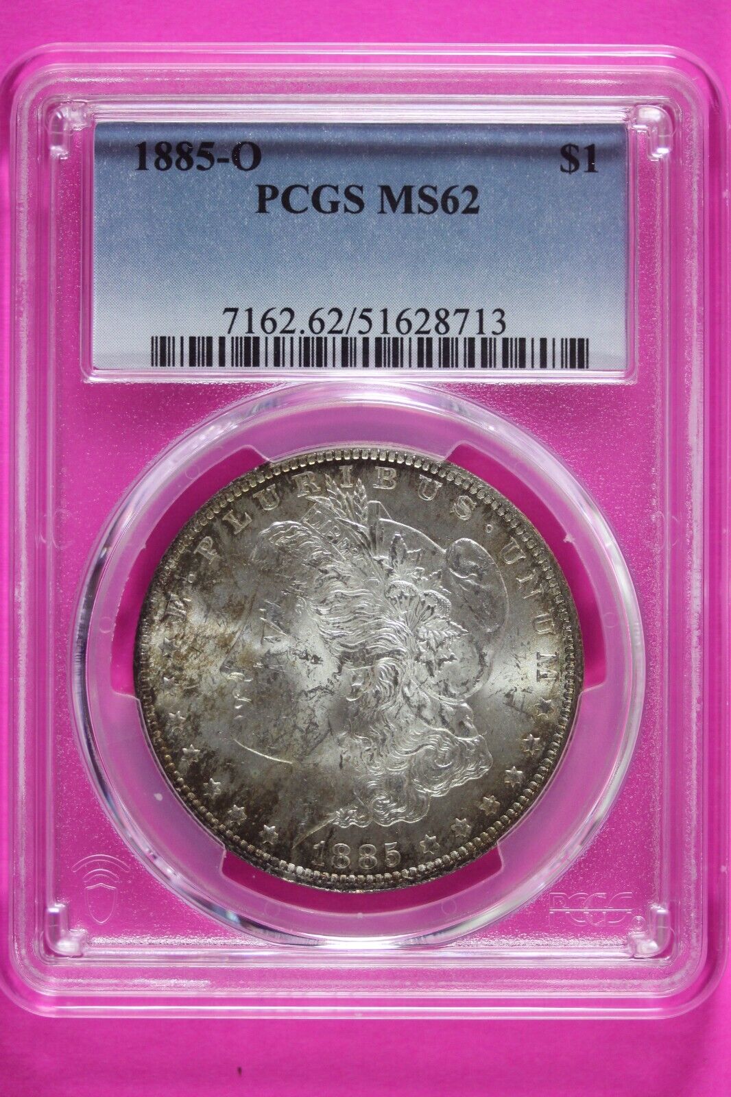 Toned 1885 O MS 62 Liberty Morgan Silver Dollar PCGS Certified Graded Slab 920