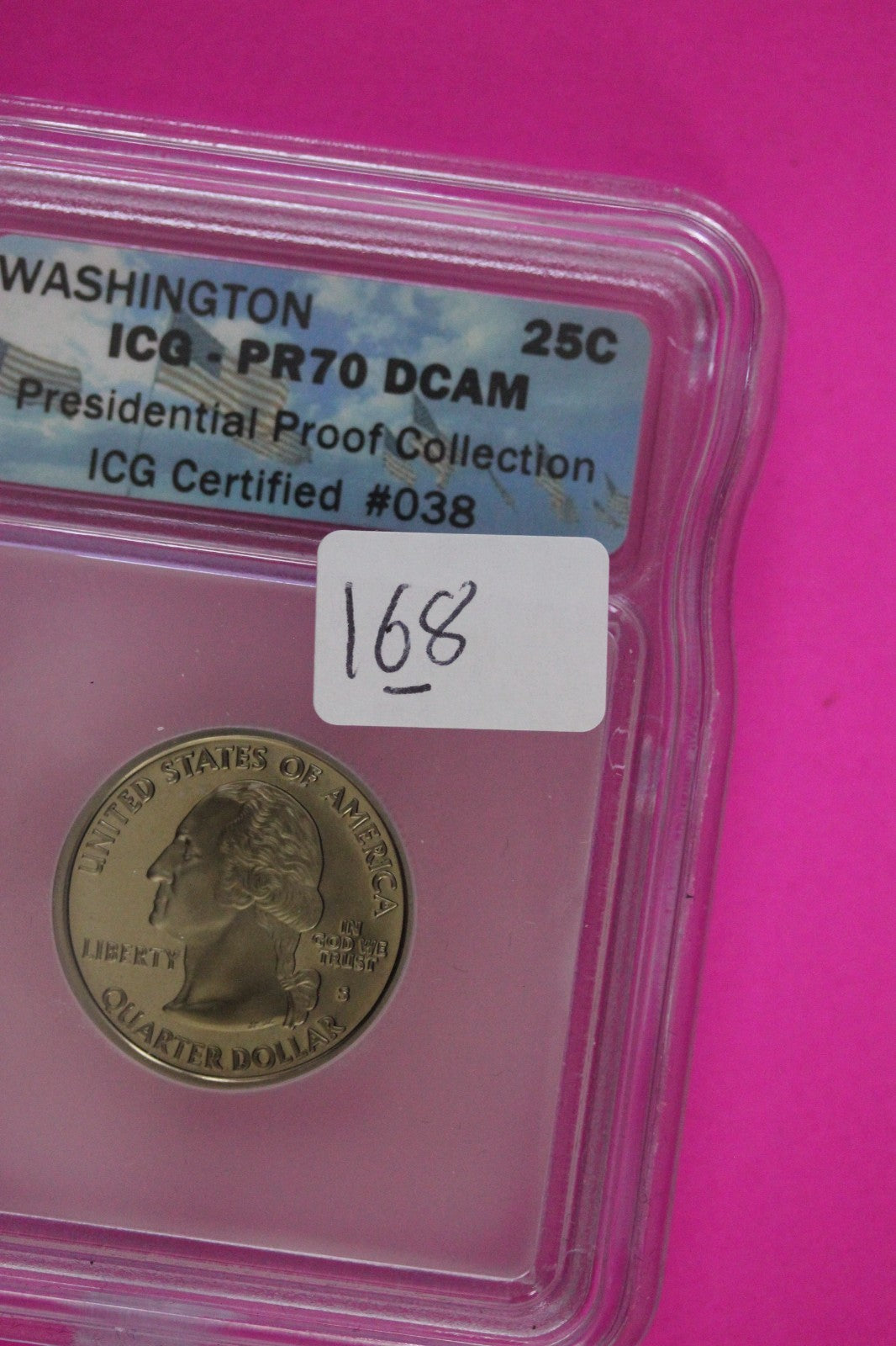 2007 S PR 70 Proof Washington Clad State Quarter ICG Certified Graded Slab 168