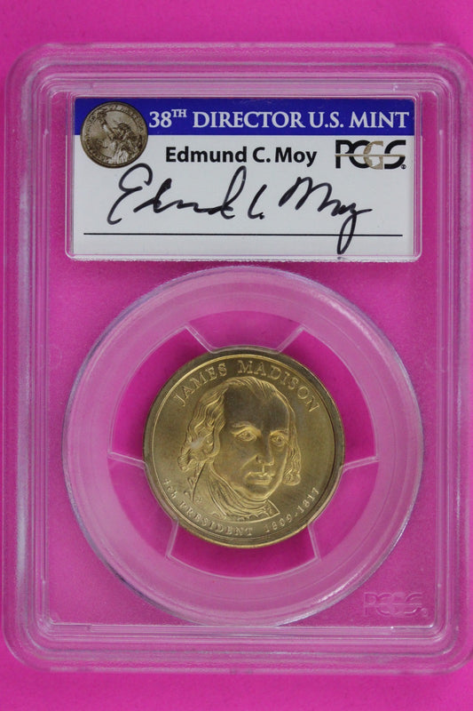 Mint Error Missing Edge Lettering 2007 SP 67 Madison Dollar Moy Sig PCGS 1346