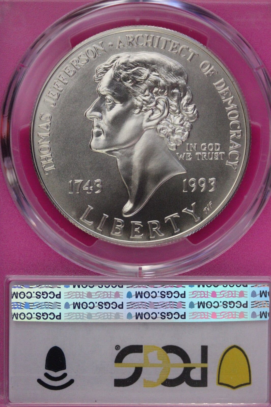 Toned 1993 P MS 69 Jefferson Commemorative Silver Dollar PCGS Graded Slab 434