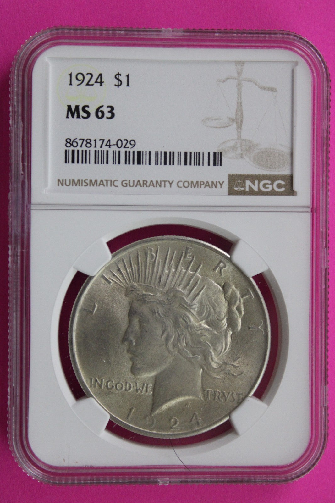 1924 P MS 63 Liberty Peace Silver Dollar NGC Certified Graded Authentic 727