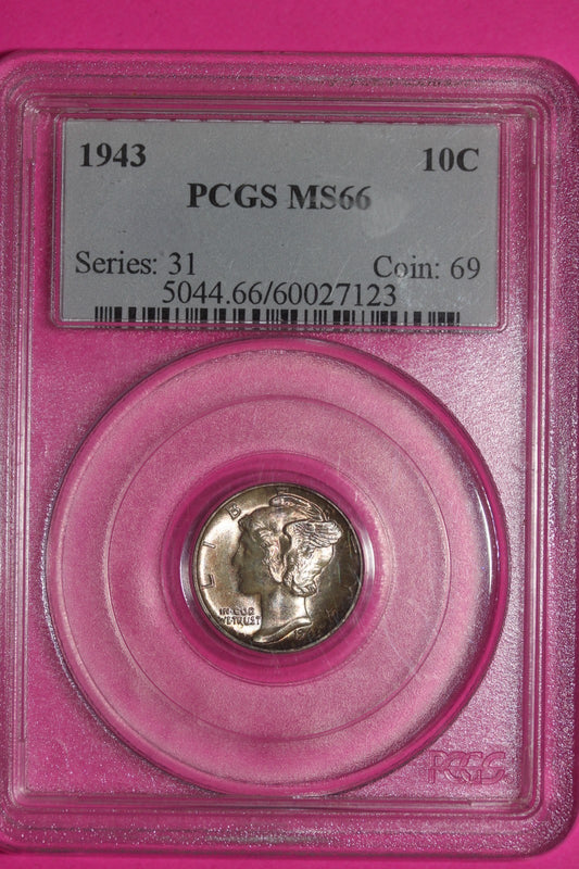 Toned 1943 P MS 66 Mercury Liberty Dime PCGS Certified Graded Authentic 1266