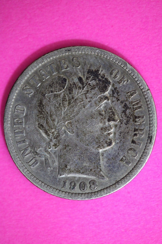 High Grade 1908 S Barber Liberty Dime Scarce Semi Key Date Silver Coin 52