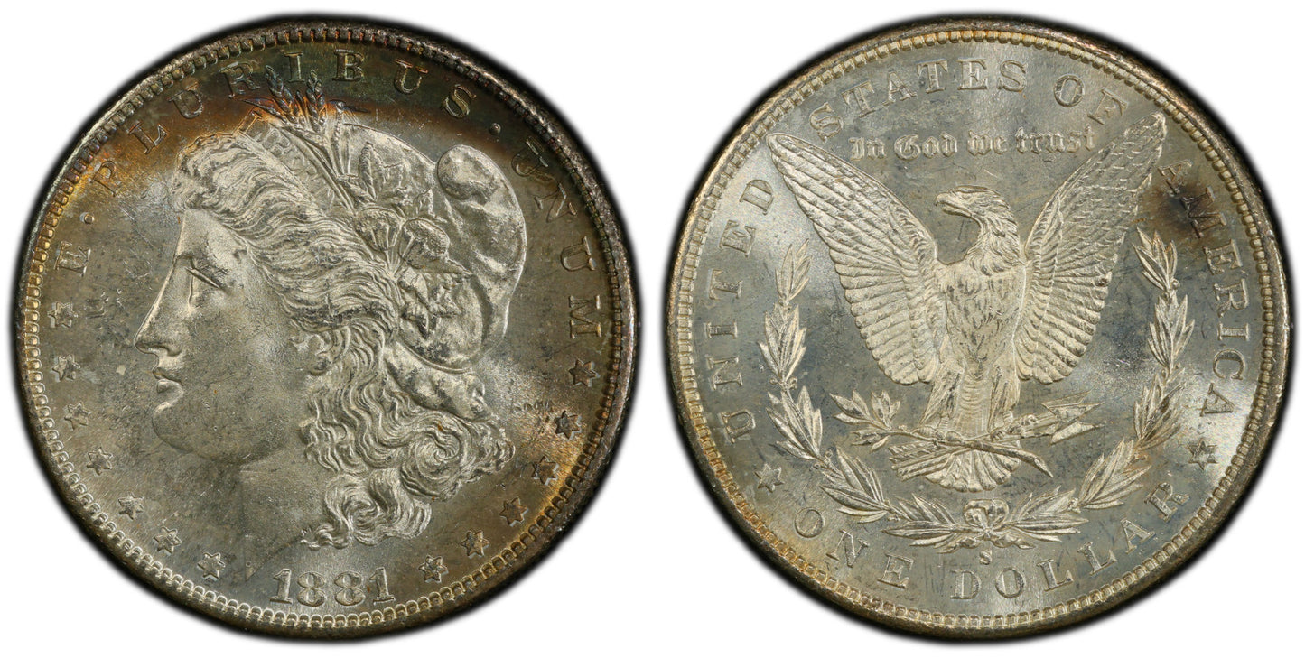 Toned 1881 S MS 64 Morgan Silver Dollar PCGS Graded Certified Authentic Slab 255
